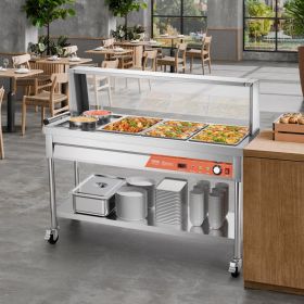 7 Pans + 2 Pots Commercial Food Warmer Steam Table With Undershelf Shield