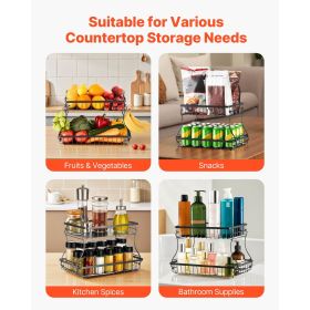 2 Tier Fruit Basket, Countertop Fruits Vegetable Bowl with Banana Hangers, Metal Wire Storage Stand for Kitchen Counter