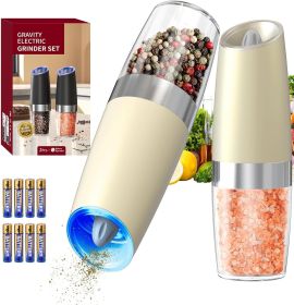 Gravity Electric Salt and Pepper Grinder Set Automatic Salt and Pepper Grinder Set with LED Light, Battery Operated, Adjustable Coarseness (Material: Ceramic)